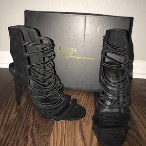 Black suede stilettos